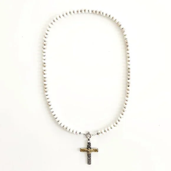 WHITE TURQUOISE NECKLACE W/ EAGLE CROSS PENDANT--24